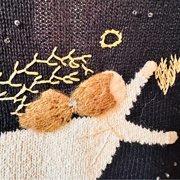 Vintage Carroll Reed Black Cardigan Angels Holiday Size Medium Cotton - Picture 10 of 10